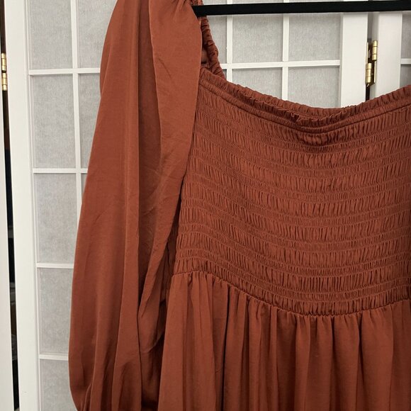 Gap Smocked Midi Dress LP - Saddle Brown - Picture 5 of 8